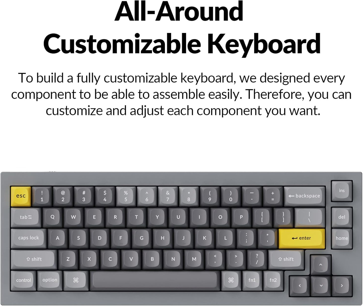 Q2 Wired Custom Mechanical Keyboard, QMK/VIA Programmable Macro, Full Aluminum, Hot-Swappable Gateron G Pro Brown Switch, 65% Layout Double Gasket Compatible with Mac and Windows - Grey