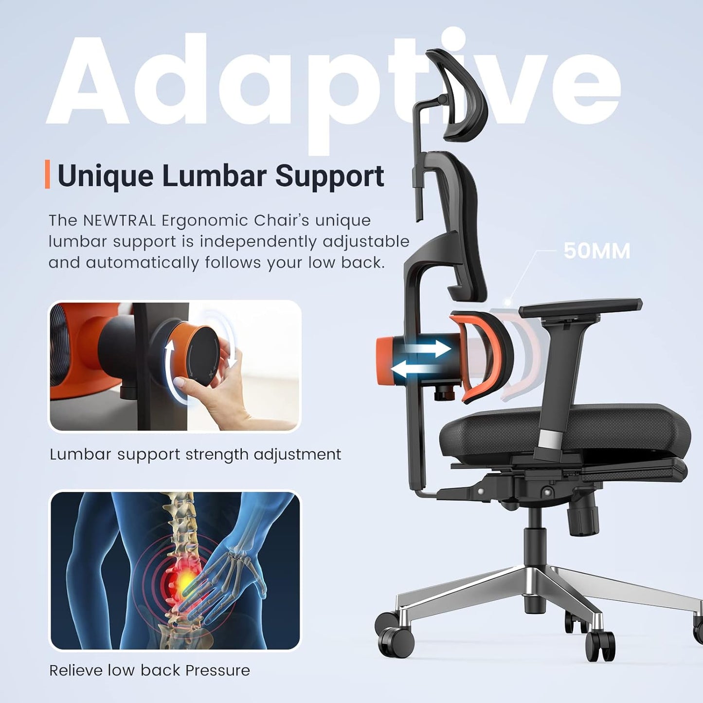 Ergonomic Mesh Office Chair with Adaptive Lumbar Support | High Back Computer Desk Chair with Footrest | Adjustable Arms Headrest Backrest | Tilt Function 4D Armrest Recliner for Home Office…
