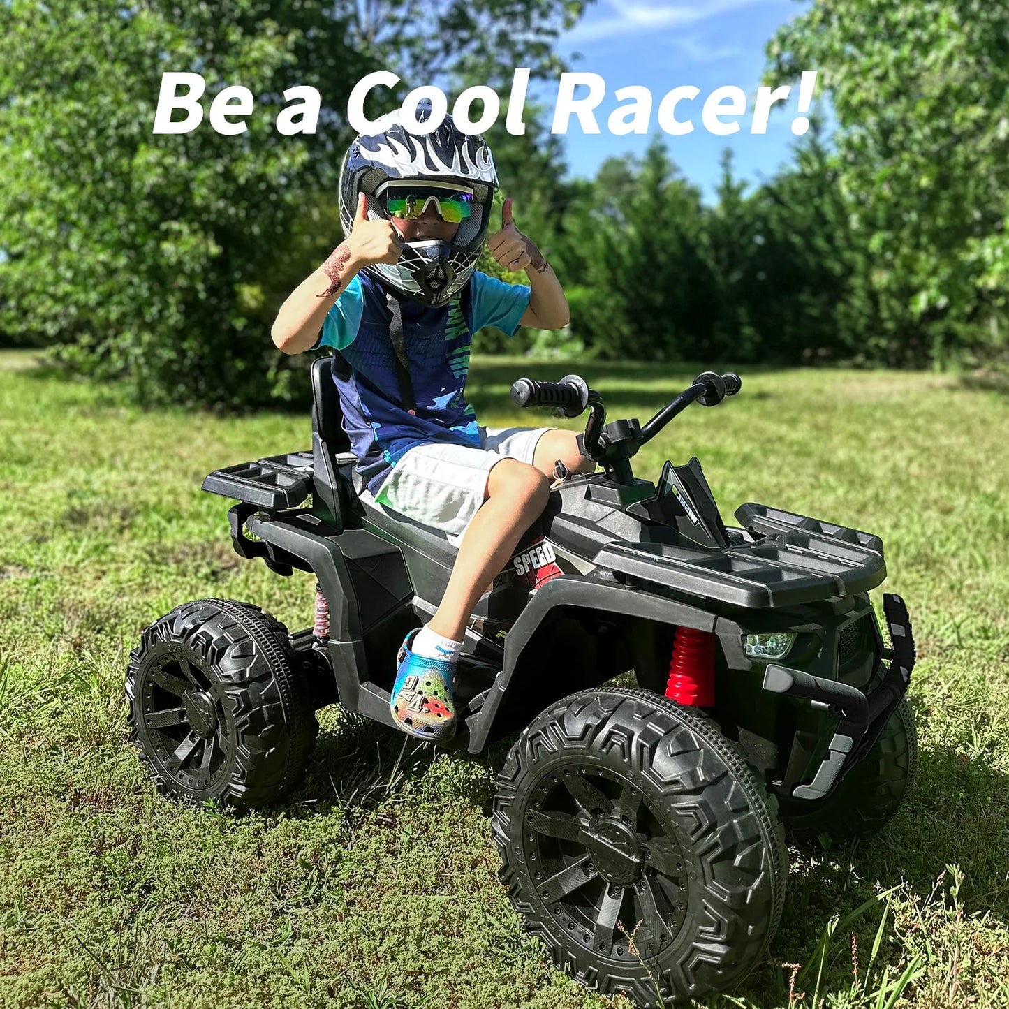 24V Ride on Toys, Kids ATV 4-Wheeler for Big Kids with 2 Seater, 400W Motor, Bluetooth - Black