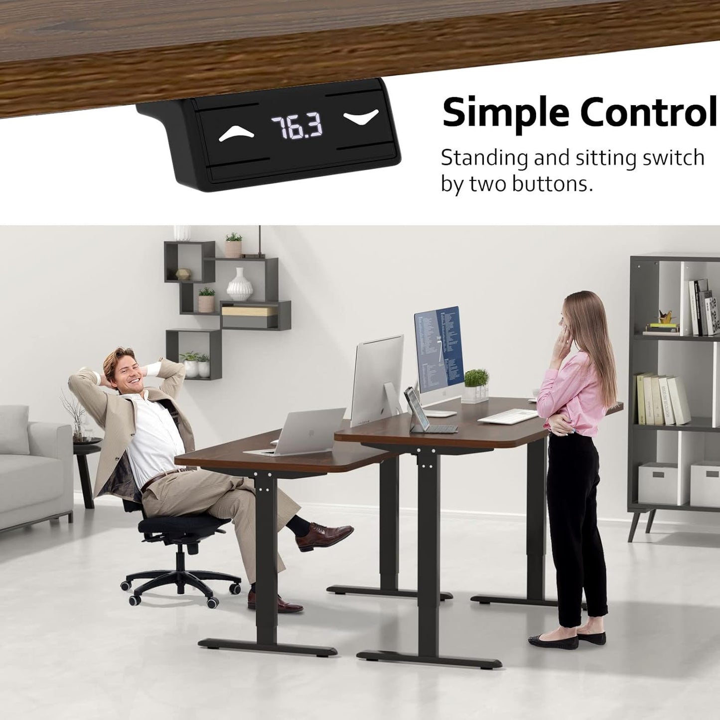 Height Adjustable Electric Standing Desk - 47 X 24 Inch Whole Piece Top Sit Stand Desk Computer Desk - Stand up Desk for Home Office (Black Frame + Walnut Top)