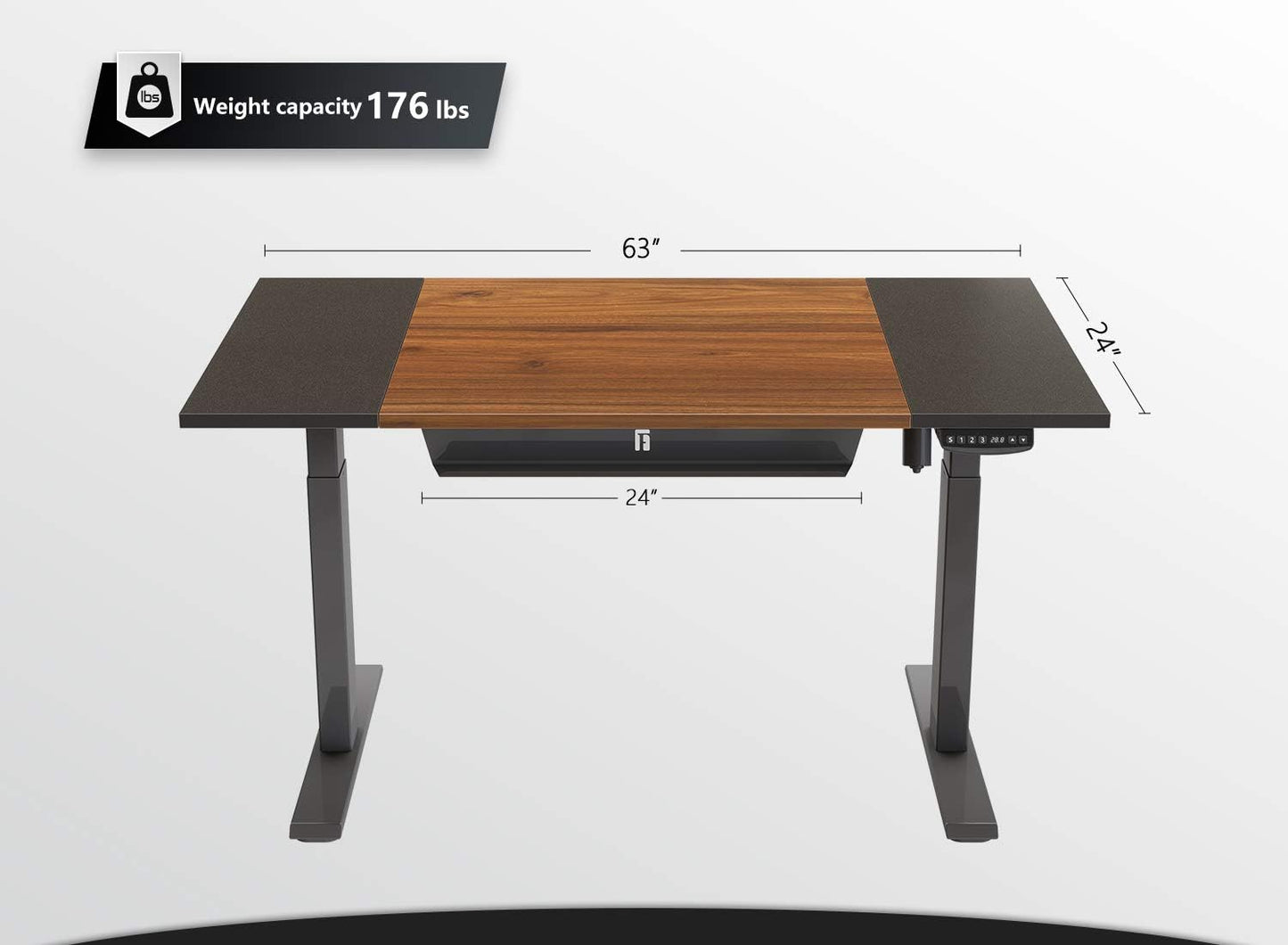 Height Adjustable Electric Standing Desk with Holder Tray, 63 X 24 Inches Stand up Desk, Sit Stand Desk with Black and Espresso Top and Black Frame