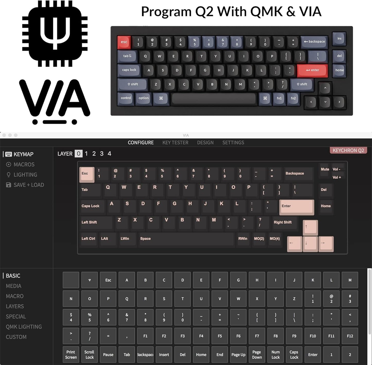 Q2 Wired Custom Mechanical Keyboard, QMK/VIA Programmable Macro, Full Aluminum, Hot-Swappable Gateron G Pro Blue Switch, 65% Layout Double Gasket Compatible with Mac and Windows - Black
