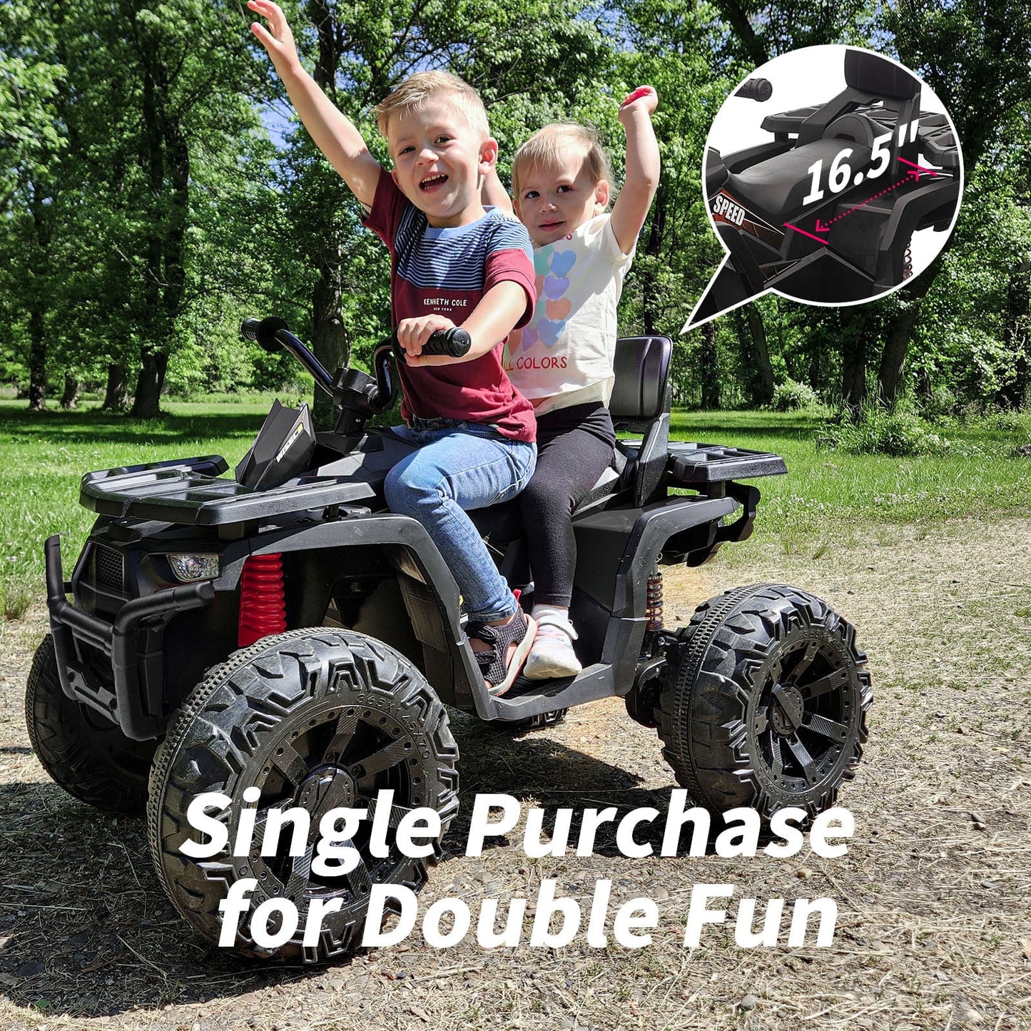 24V Ride on Toys, Kids ATV 4-Wheeler for Big Kids with 2 Seater, 400W Motor, Bluetooth - Black