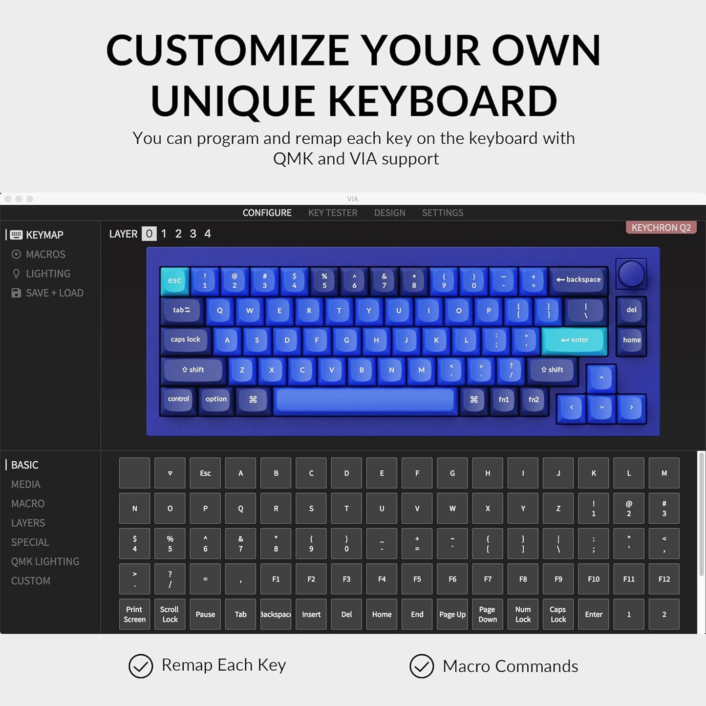 Q2 Wired Custom Mechanical Keyboard Knob Version, 65% Layout QMK/VIA Programmable Macro with Hot-Swappable Gateron G Pro Red Switch Double Gasket Compatible with Mac Windows Linux (Blue)
