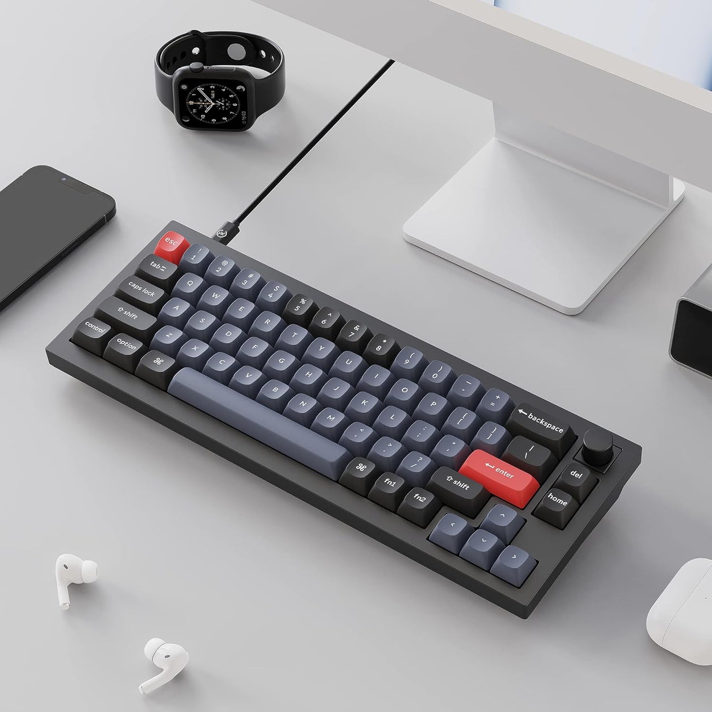 Q2 Wired Custom Mechanical Keyboard Knob Version, 65% Layout QMK/VIA Programmable Macro with Hot-Swappable Gateron G Pro Red Switch Double Gasket Compatible with Mac Windows Linux (Black)