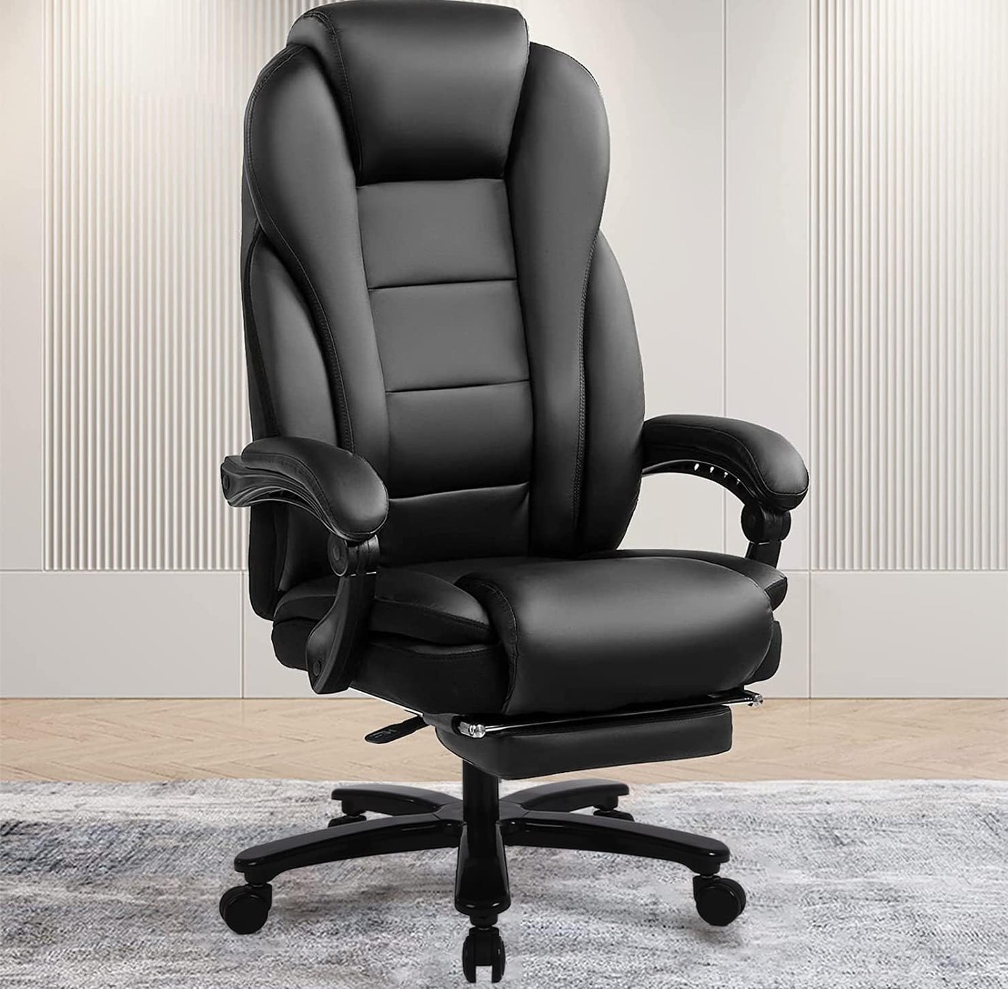 Big and Tall High Back 400LBS Reclining Office Chair with Footrest - Executive Computer Chair Home Office Desk Chair Heavy Duty Metal Base, Ergonomic Support Function Black