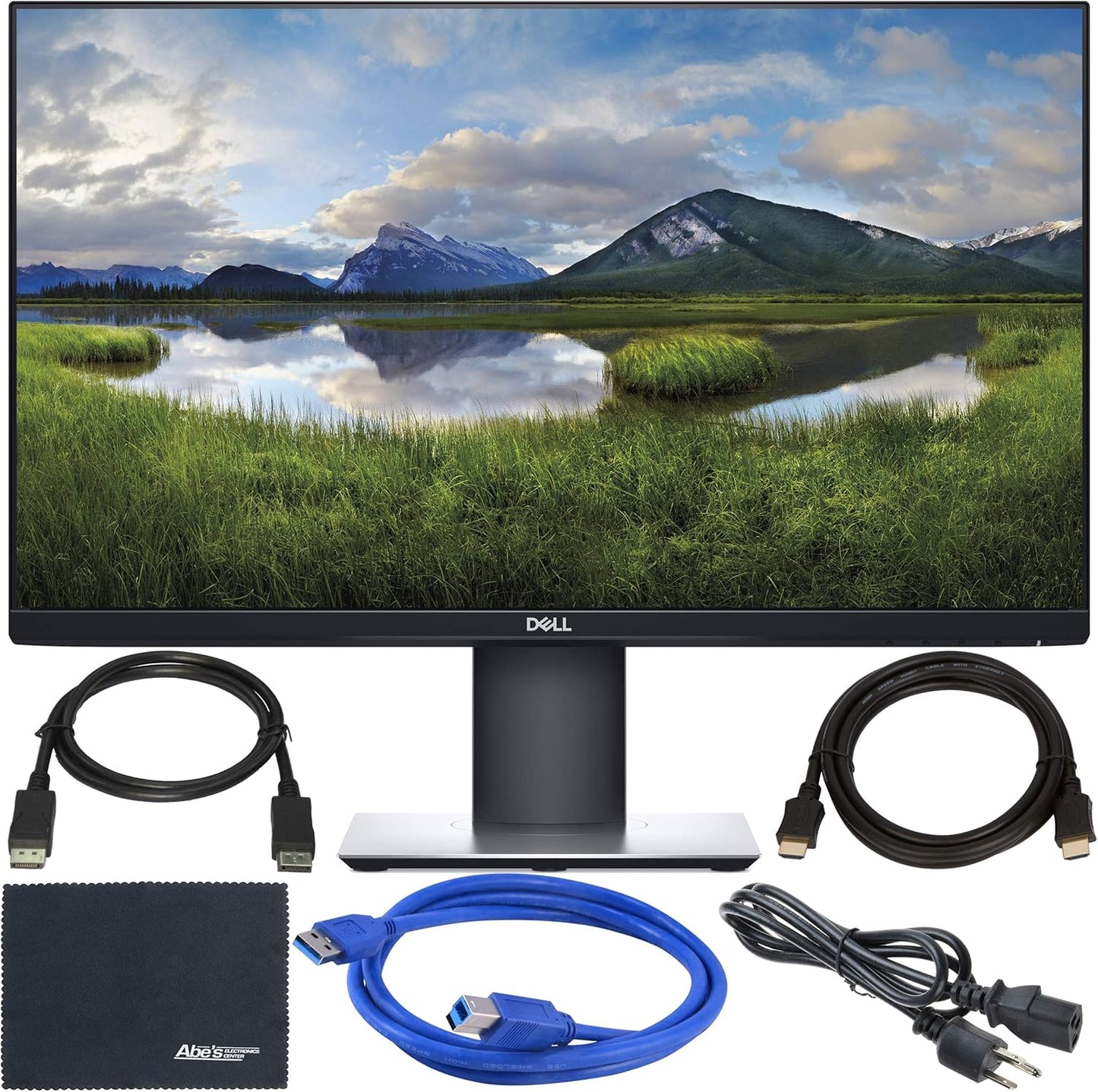 Dell P2419H 24" 16:9 Ultrathin Bezel IPS Monitor + Display Port Cable + HDMI Cable + USB 3.0 Cable + Microfiber Cleaning Cloth Monitor Bundle
