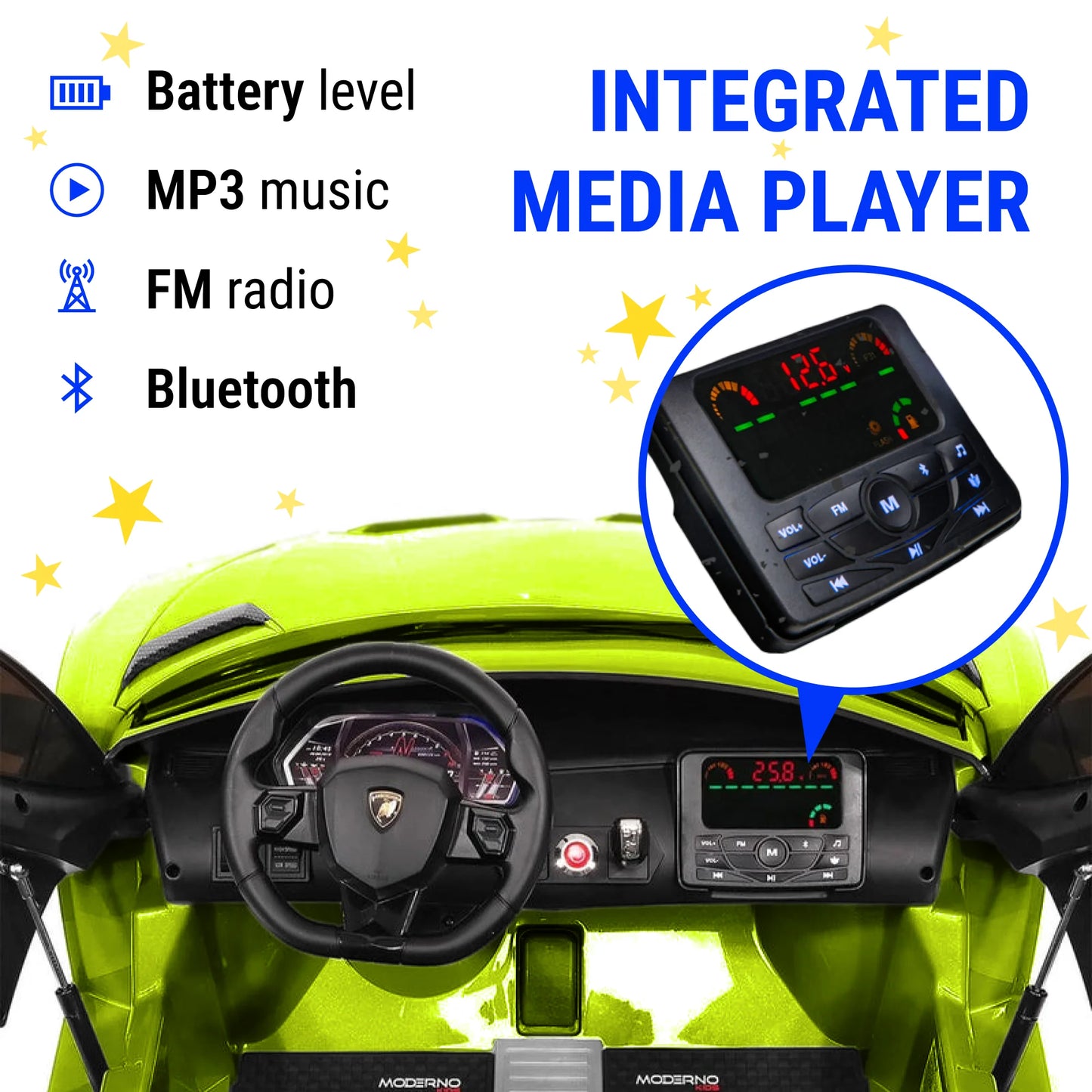 Luxury Ride on Toys Lamborghini Aventador W/ Swappable Battery 24V - Electric Car for Kids with 3 Speeds, Leather Seat, Remote, MP3 Music by Bluetooth, FM Radio, Rubber Tires (Green)