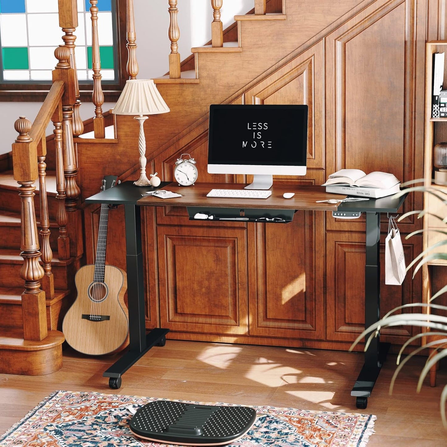 Height Adjustable Electric Standing Desk with Holder Tray, 63 X 24 Inches Stand up Desk, Sit Stand Desk with Black and Espresso Top and Black Frame