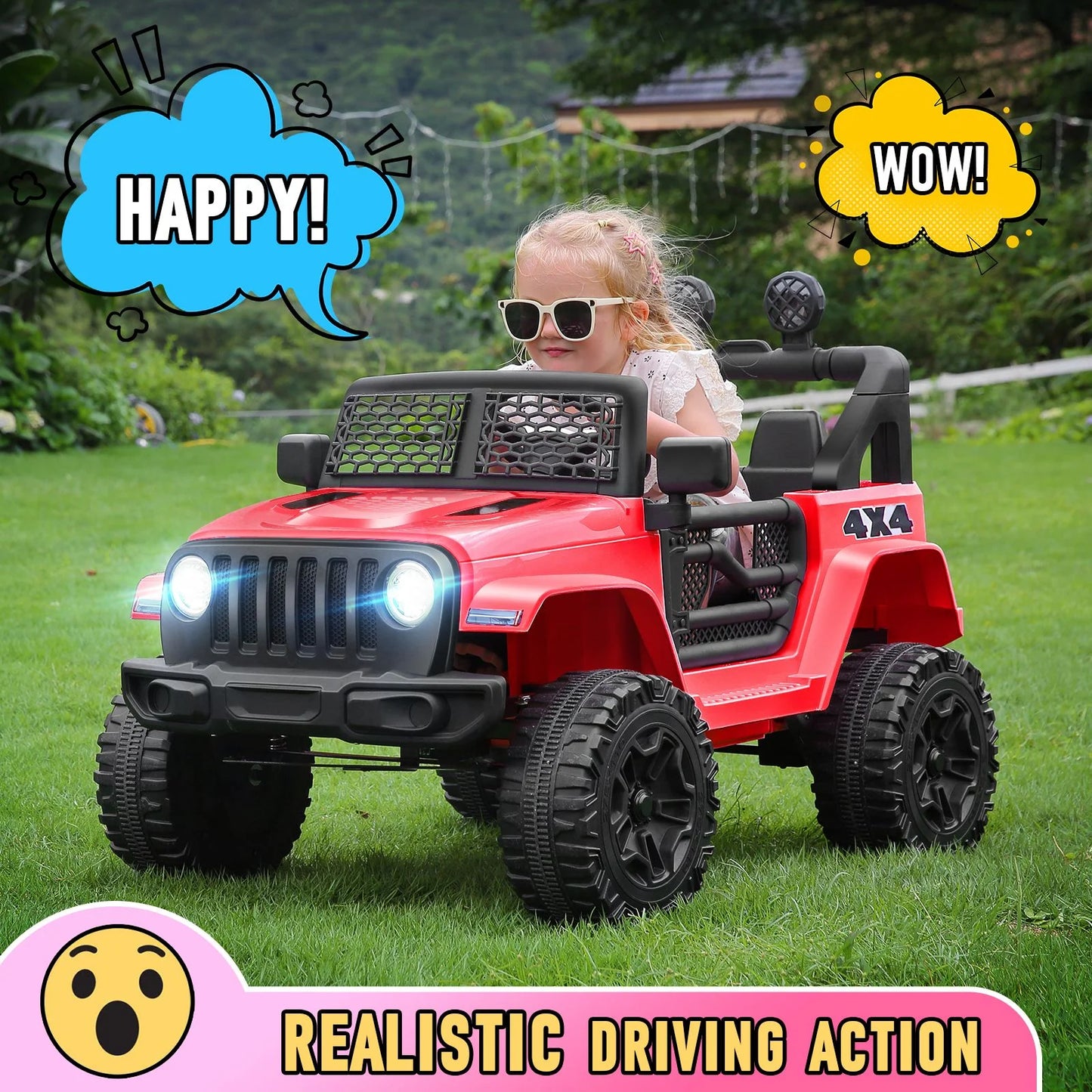12V 7AH Kids Powered Ride on Truck Car with Parent Remote Control, Bluetooth Music, Spring Suspension, LED Lights - Red