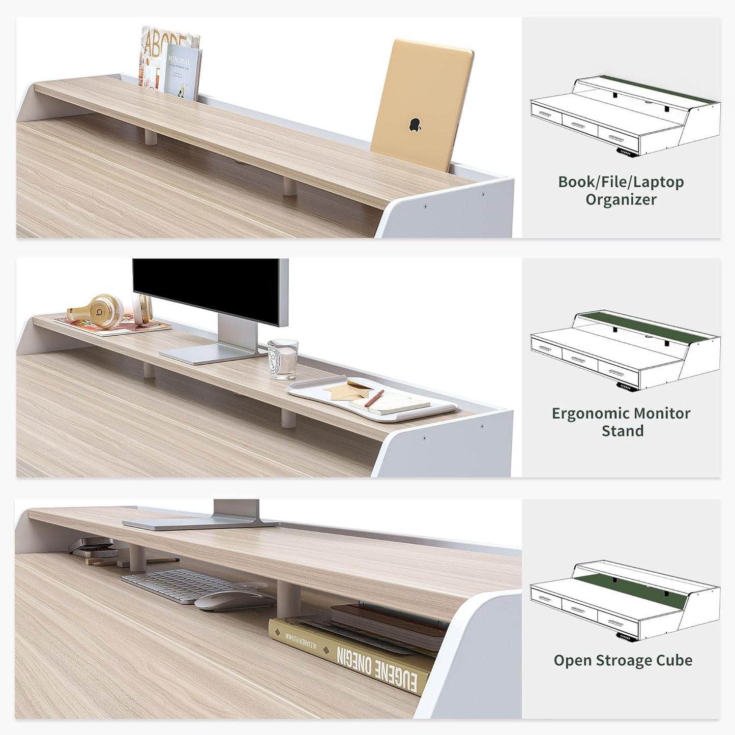 Electric Standing Desk with Drawers, 48X24 Inch Standing Desk Adjustable Height, Stand up Desk with Monitor Shelf, Sit Stand Home Office Desk, Light Walnut