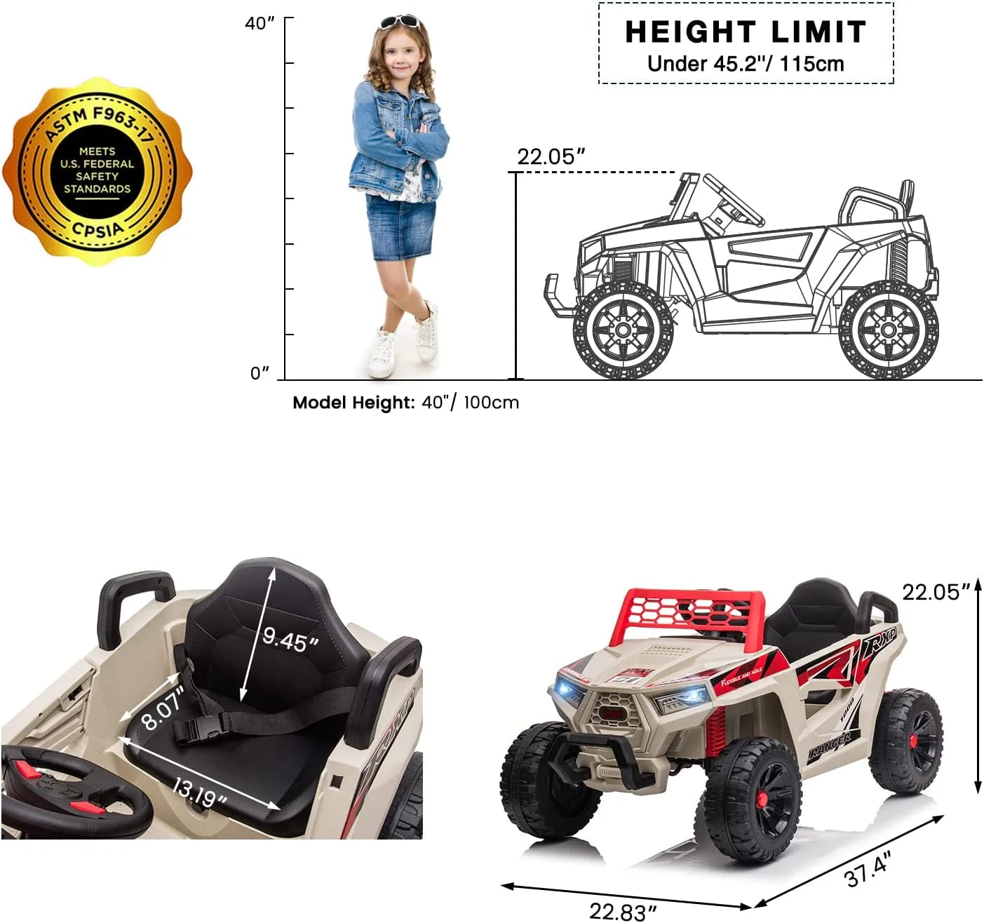 12V Kids Electric Off-Road UTV Truck Car Ride on Toys Age 3-5 Child W/ LED Headlights Music