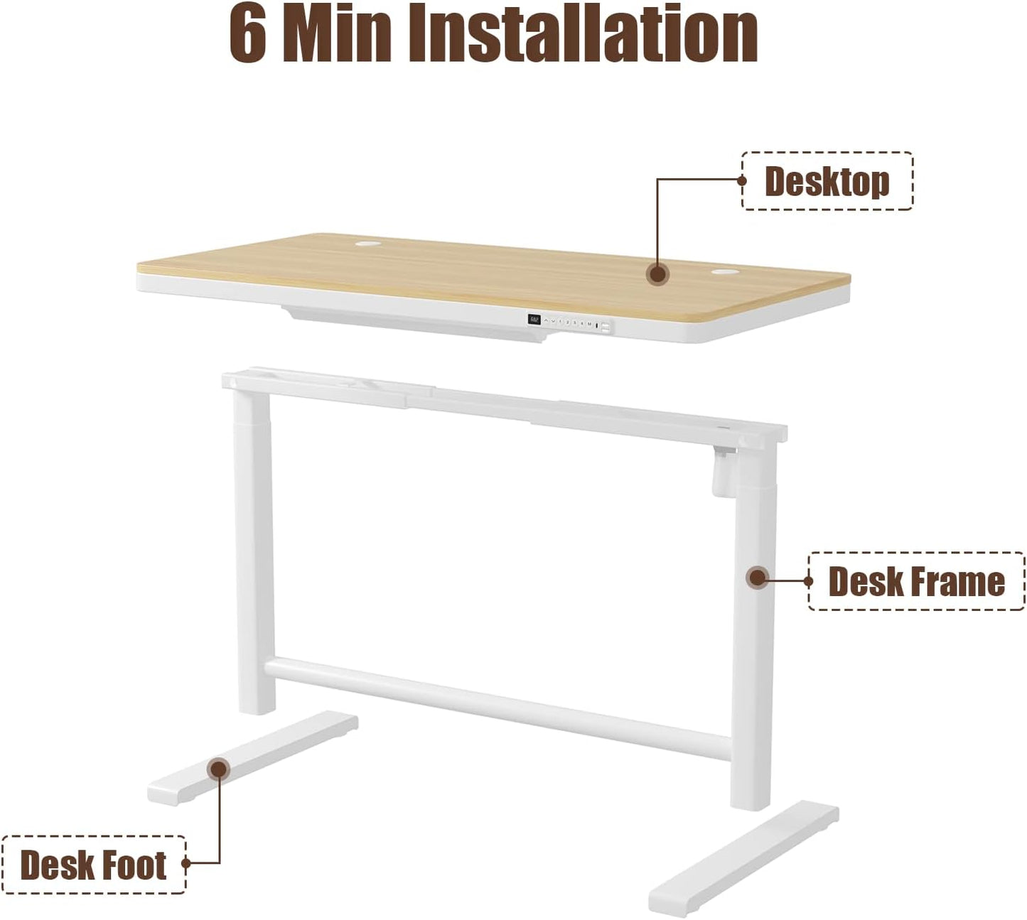 Electric Standing Desk with Drawers, Height Adjustable Sit Stand Desk with Drawer, Home Office Desk Storage & USB Ports, 45 X 23 Inch Maple Desktop/White Frame