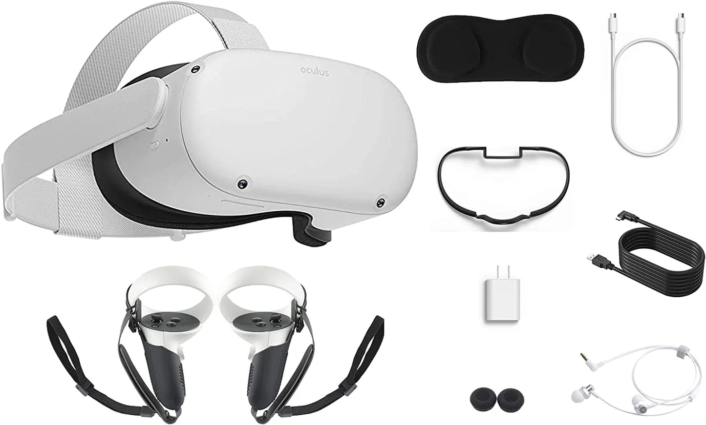 2022 Meta Quest 2 All-In-One VR Headset, Touch Controllers, 128GB SSD, 1832X1920 up to 90 Hz,3D Audio, Earphone,10Ft Link Cable, Grip Cover,Knuckle & Hand Strap, Lens Cover