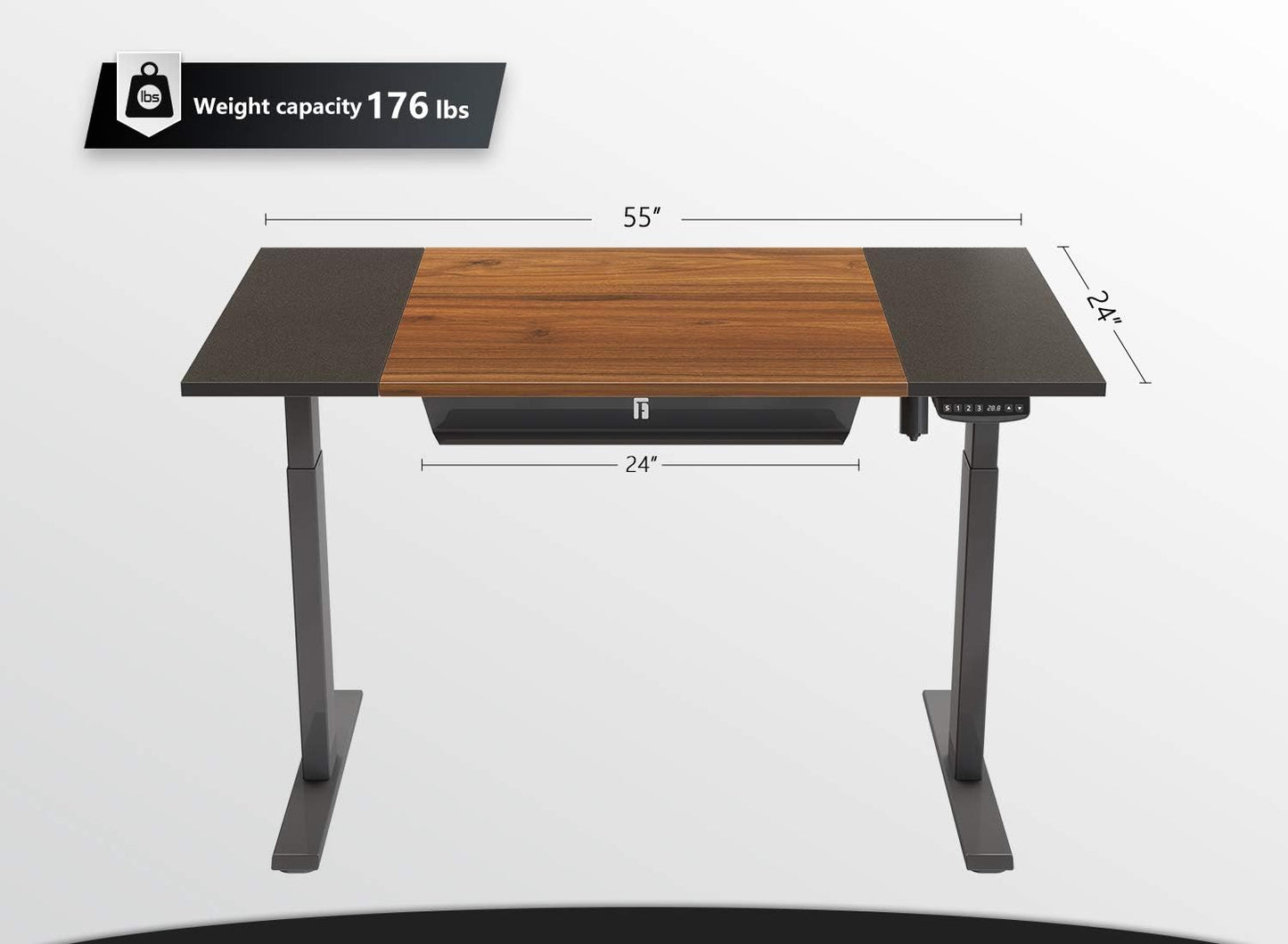 Height Adjustable Electric Standing Desk with Pencil Holder, 55 X 24 Inches Stand up Desk, Sit Stand Desk with Black and Espresso Top and Black Frame
