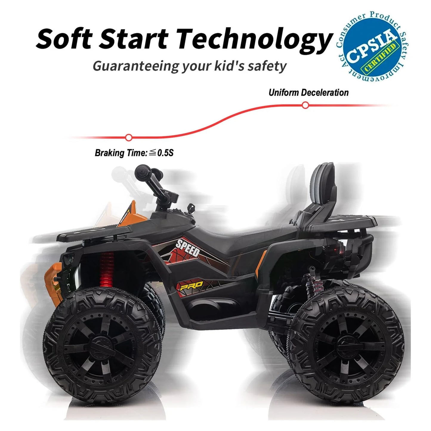24V Ride on Toys, Kids ATV 4-Wheeler for Big Kids with 2 Seater, 400W Motor, Bluetooth - Orange