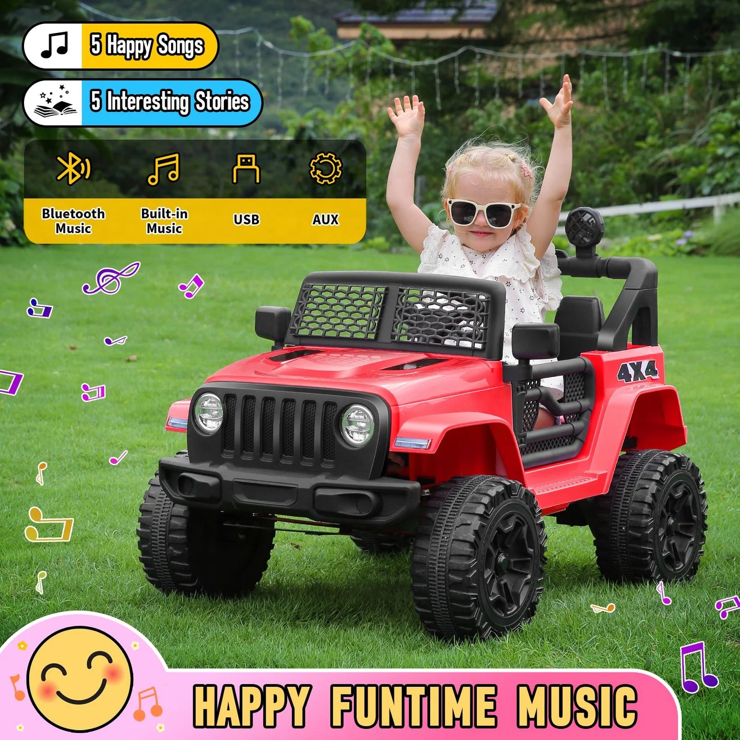 12V 7AH Kids Powered Ride on Truck Car with Parent Remote Control, Bluetooth Music, Spring Suspension, LED Lights - Red