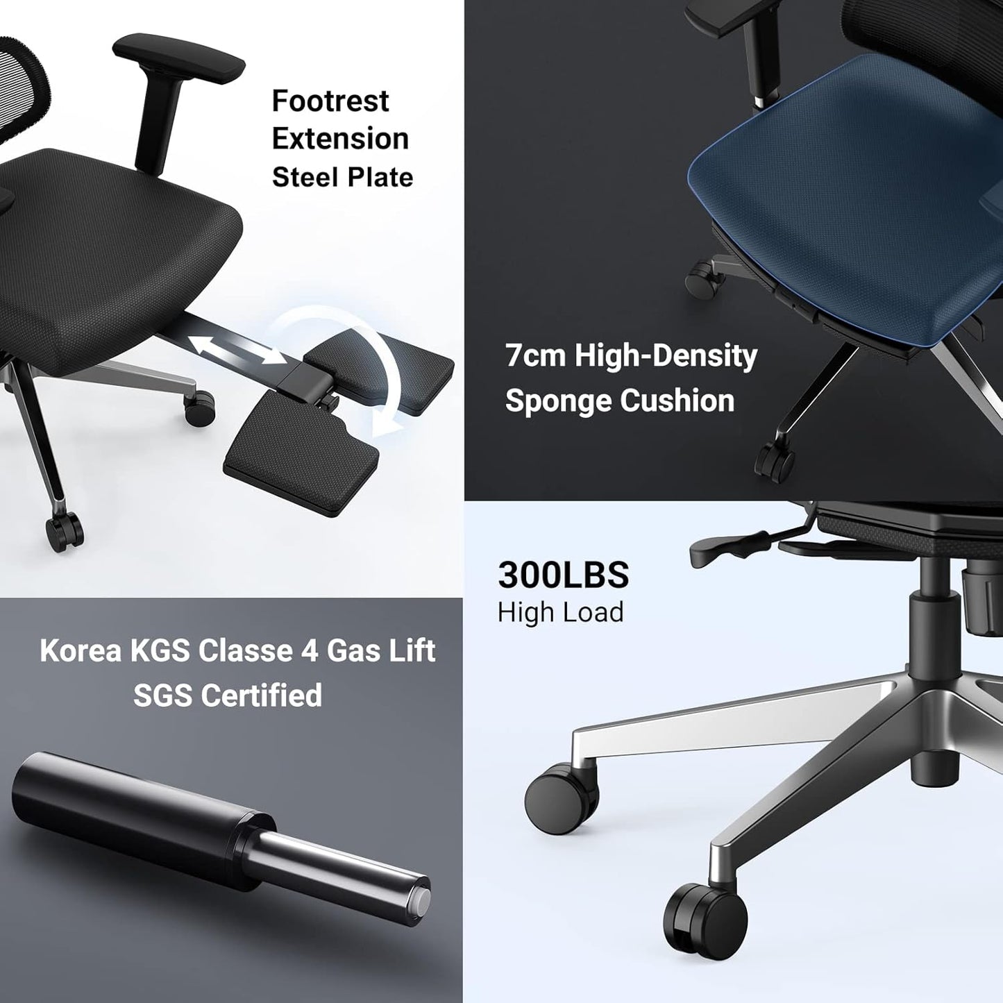 Ergonomic Mesh Office Chair with Adaptive Lumbar Support | High Back Computer Desk Chair with Footrest | Adjustable Arms Headrest Backrest | Tilt Function 4D Armrest Recliner for Home Office…