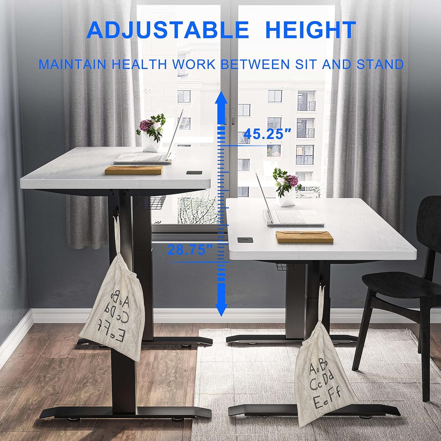 Electric Standing Desk Adjustable Height Desk, 40 X 24 Inches Stand up Desk, Ergonomic Design Home Office Desk, Sit Stand Desk with Splice Board/Black Frame/White Top