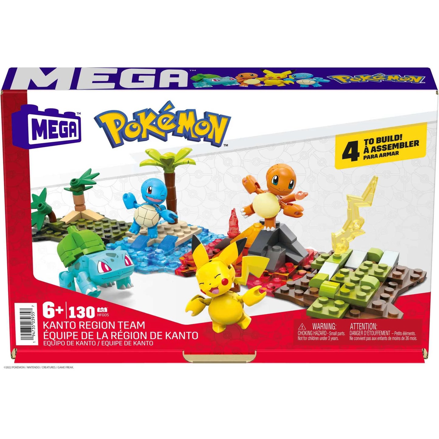 Building Toy Kit Kanto Region Team with 4 Figures (130 Pieces), Ages 8 and Up, Plastic