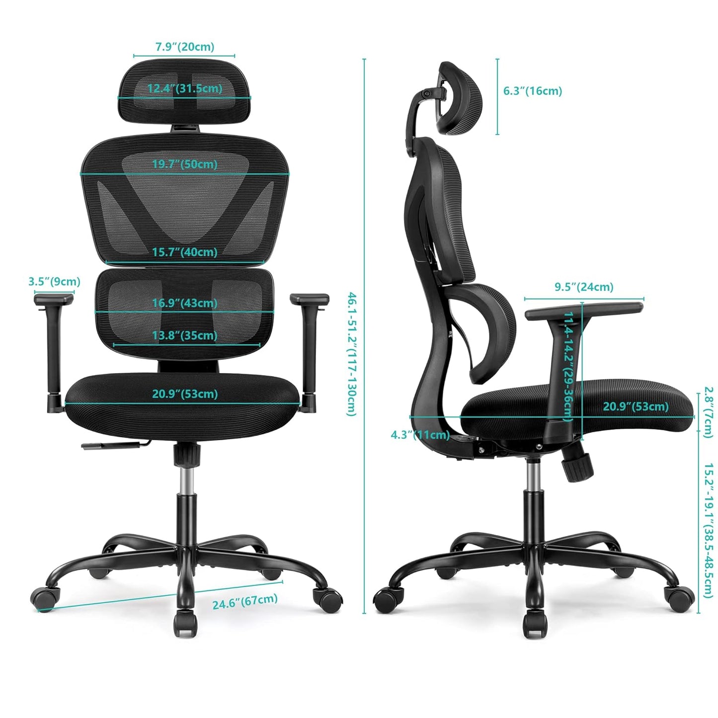 Ergonomic Office Chair, Home Desk Chair, Comfy Breathable Mesh Task Chair, High Back Thick Cushion Computer Chair with Headrest and 3D Armrests, Adjustable Height Home Gaming Chair