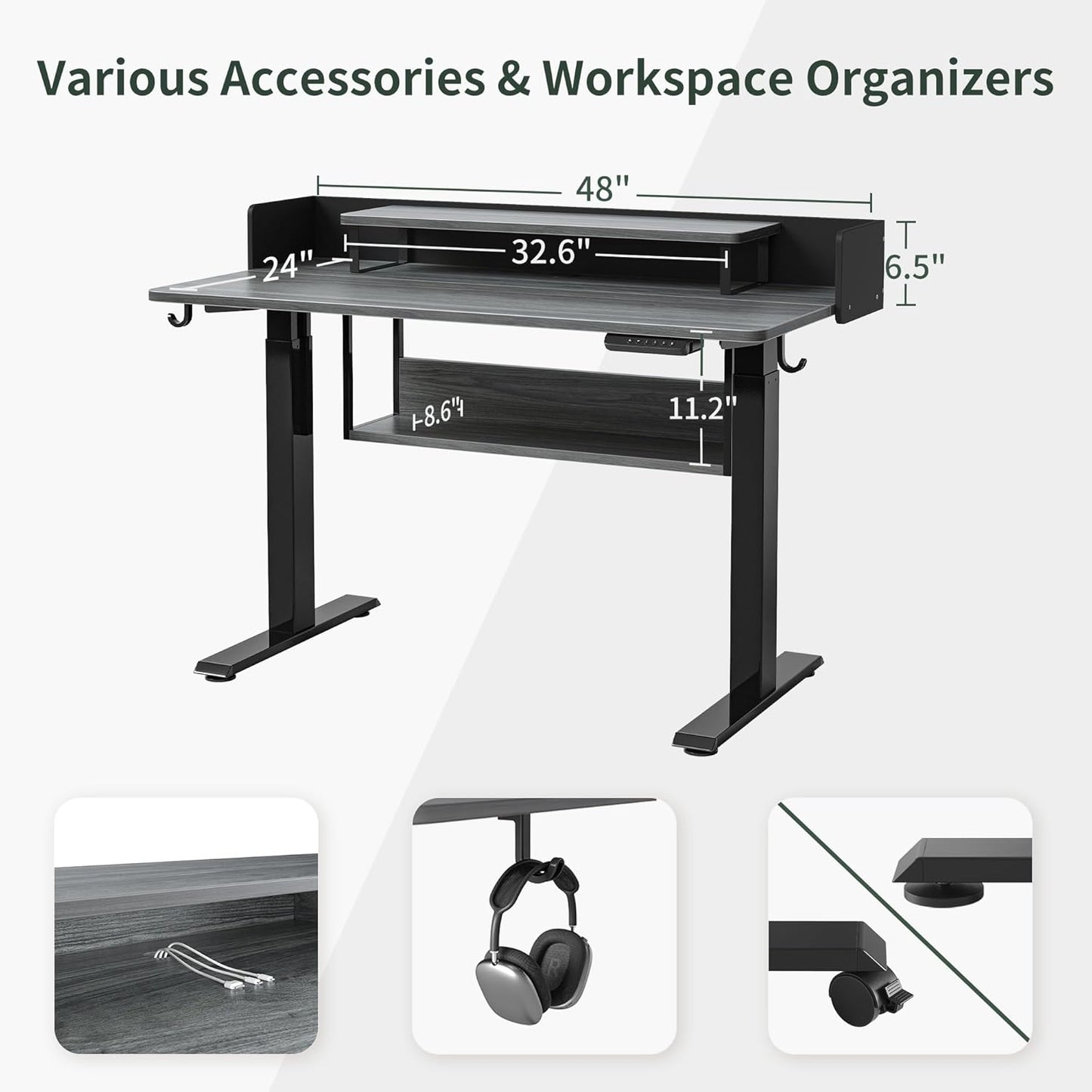 48" Electric Standing Desk with Shelves, 48 X 24 Inch Sit Stand Rising Desk with Monitor Stand and Storage, Ergonomic Home Office Computer Desk, Rustic