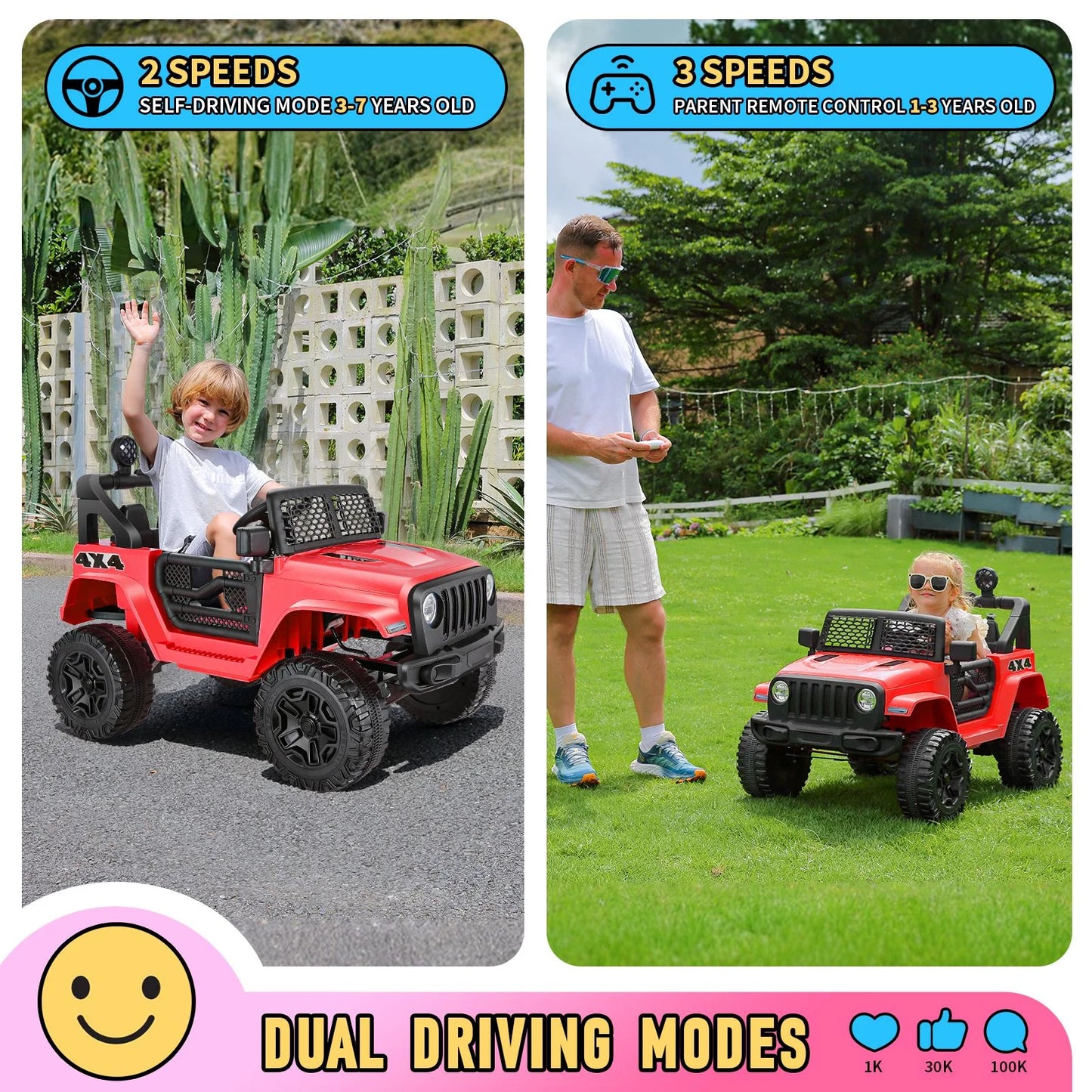 12V 7AH Kids Powered Ride on Truck Car with Parent Remote Control, Bluetooth Music, Spring Suspension, LED Lights - Red