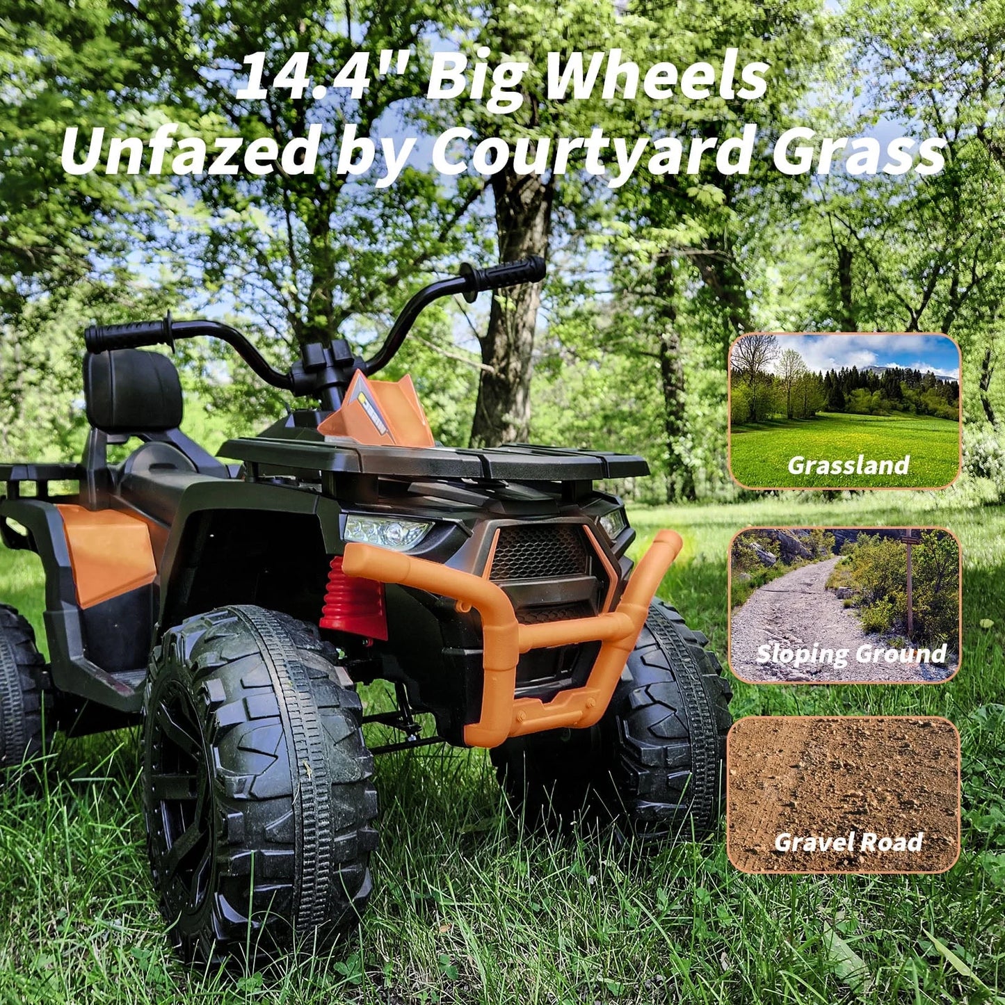 24V Ride on Toys, Kids ATV 4-Wheeler for Big Kids with 2 Seater, 400W Motor, Bluetooth - Orange
