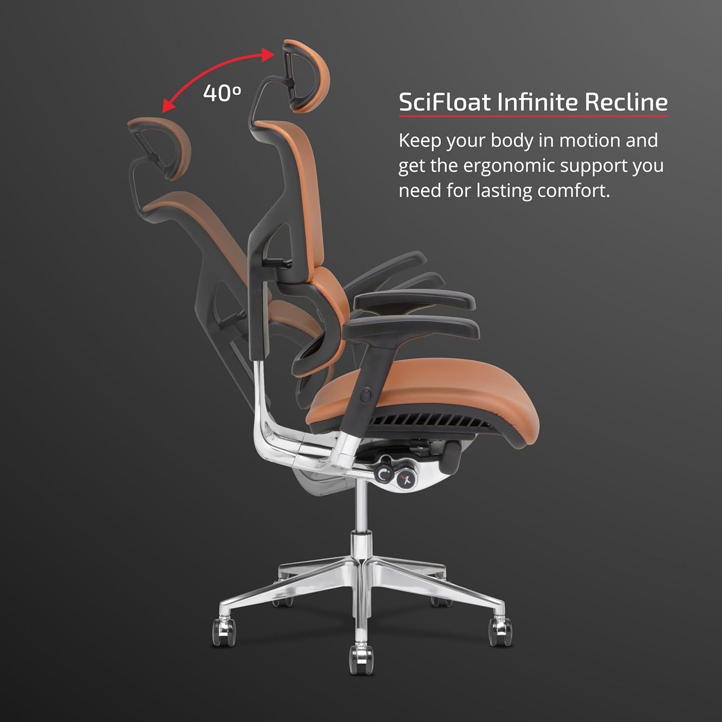 X4 High End Executive Chair, Cognac Leather with Headrest - Ergonomic Office Seat/Dynamic Variable Lumbar Support/Floating Recline/Stunning Aesthetic/Adjustable/Perfect for Office or Boardroom