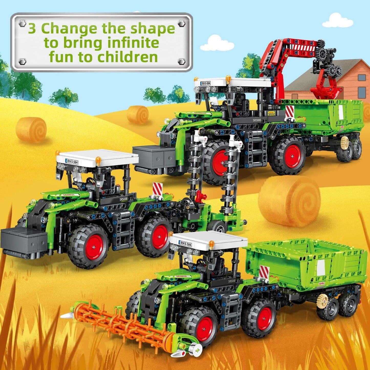 City Construction 3 in 1 Tractor Harvester Building Block Kits, Truck Farm Co...