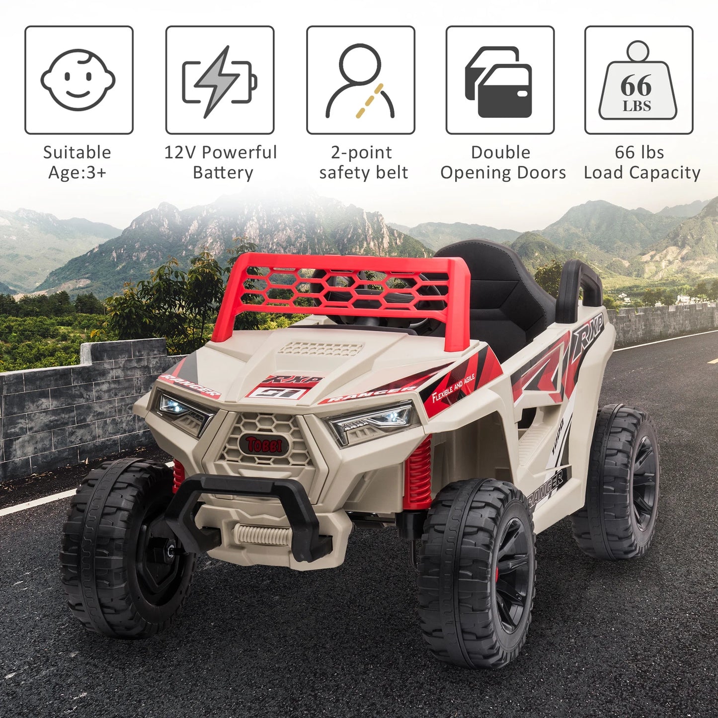 12V Kids Electric Off-Road UTV Truck Car Ride on Toys Age 3-5 Child W/ LED Headlights Music