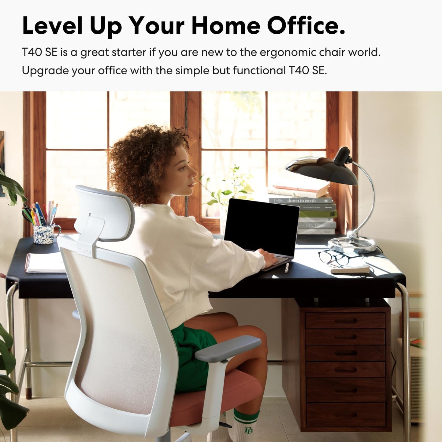 T40 SE Ergonomic Office Chair : Comfortable Home Office Chair for Light Users with Reclining Tilt Lock, Headrest, 3D Armrests, Mesh Back Computer Desk Chair, Alternative Gaming Chair (Black)