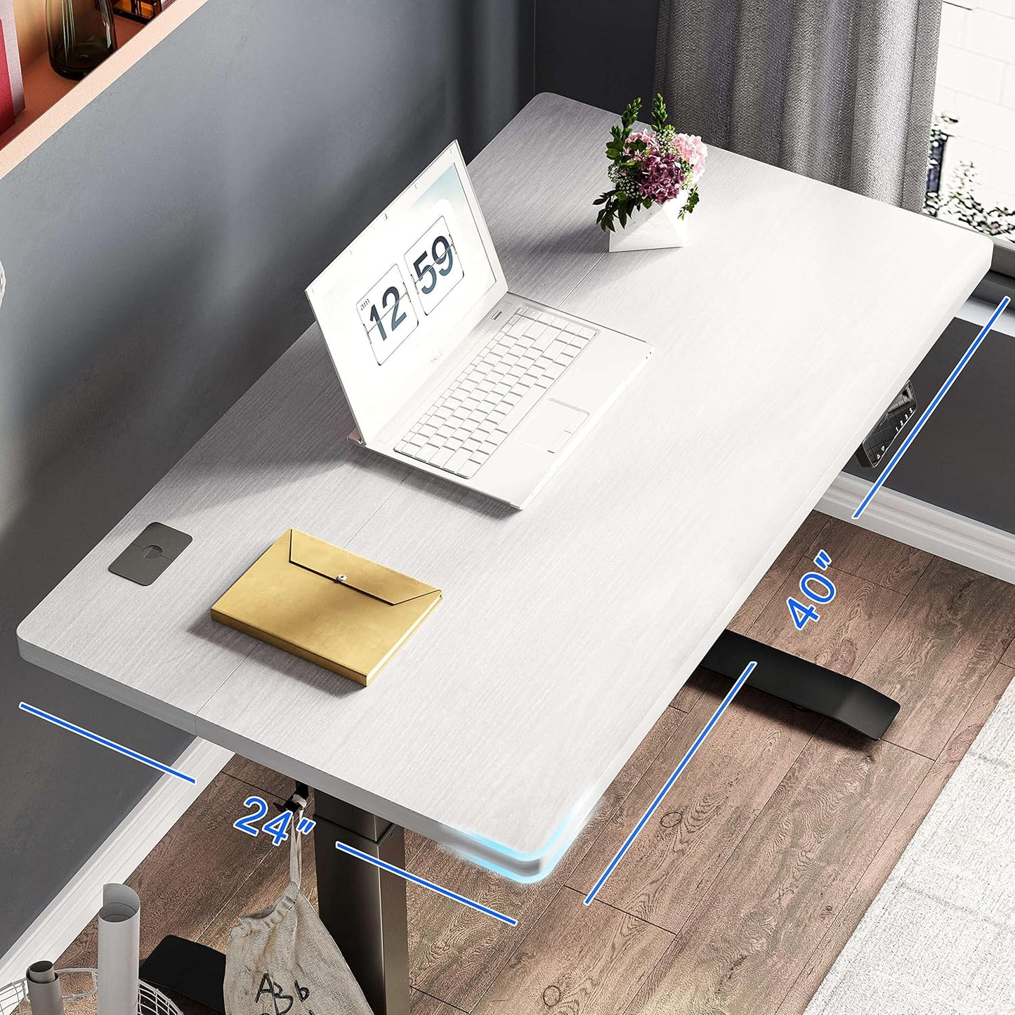 Electric Standing Desk Adjustable Height Desk, 40 X 24 Inches Stand up Desk, Ergonomic Design Home Office Desk, Sit Stand Desk with Splice Board/Black Frame/White Top