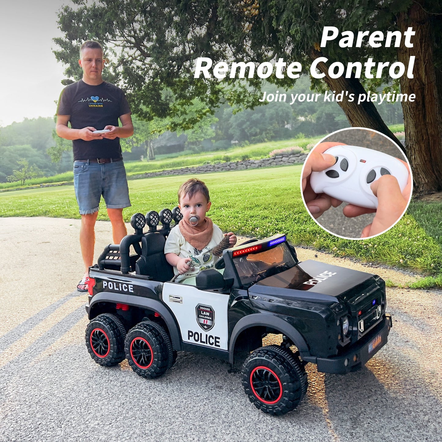 24V Kids Electric Police Car, 4WD 2 Seater Powered Ride on Toy Truck with Remote, Megaphone