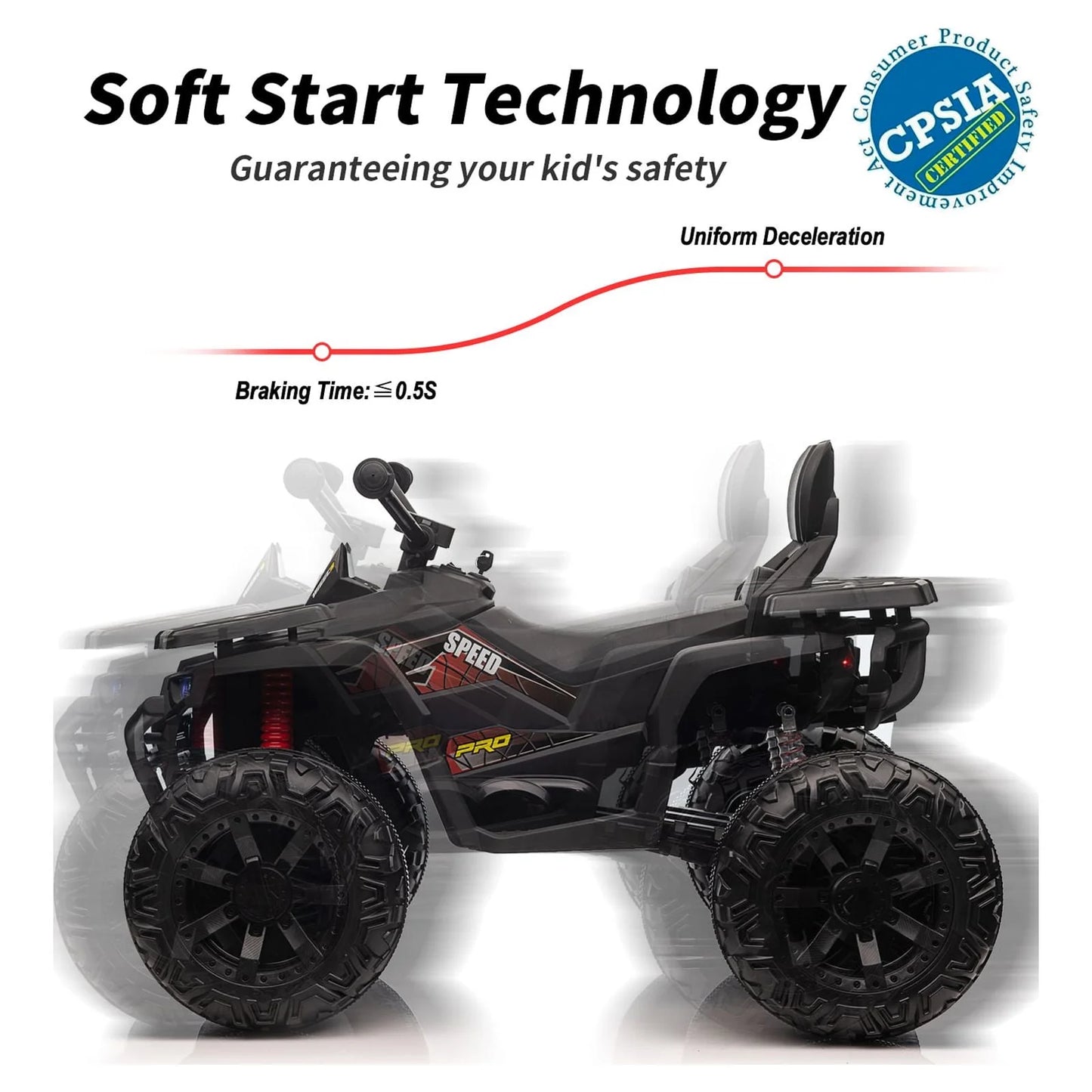 24V Ride on Toys, Kids ATV 4-Wheeler for Big Kids with 2 Seater, 400W Motor, Bluetooth - Black