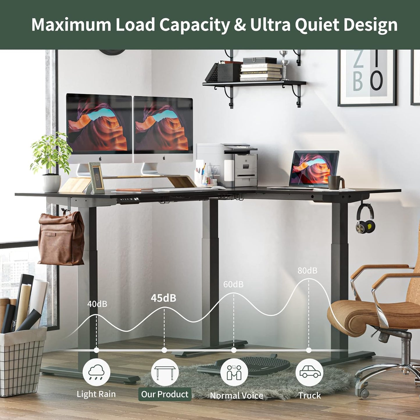 Triple Motor L-Shaped Electric Standing Desk, 63 Inches Height Adjustable Stand up Corner Desk, Sit Stand Workstation with Splice Board, Black Top/Black Frame