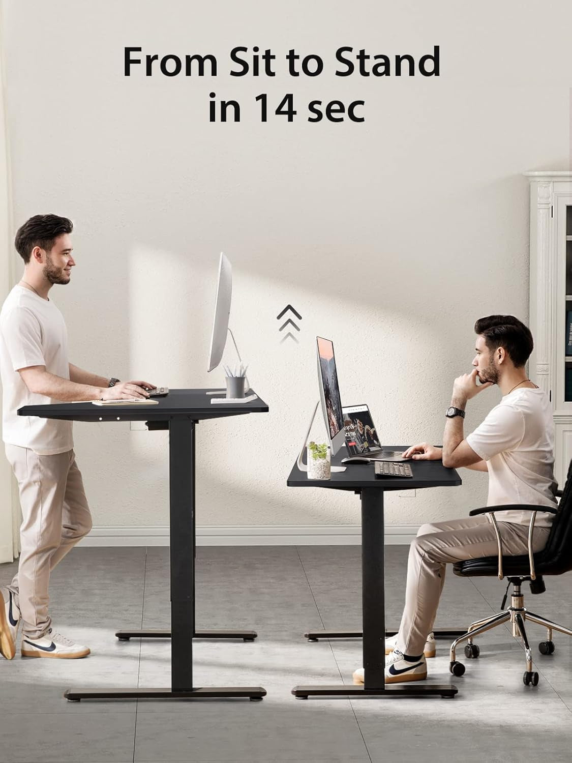 Electric Standing Desk, Height Adjustable Sit Stand up Desk, L-Shaped Memory Home Office Desk with Hook, 55 X 34 Inch, Black