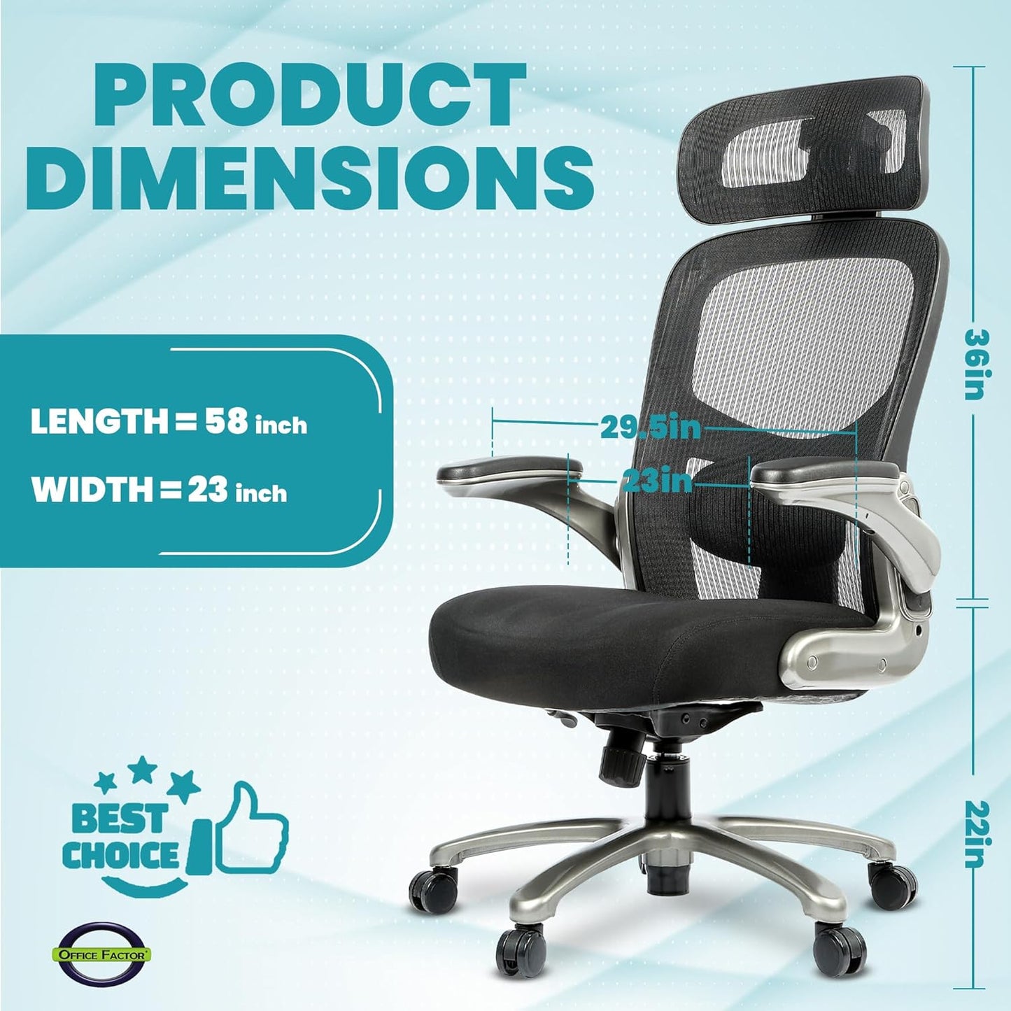 500 Lbs Rated Ergonomic Big and Tall, Flip-Up Arms, Mesh Swivel Office Chair with anti Scratch Wheels, Mesh Executive Chair (Black with Headrest)