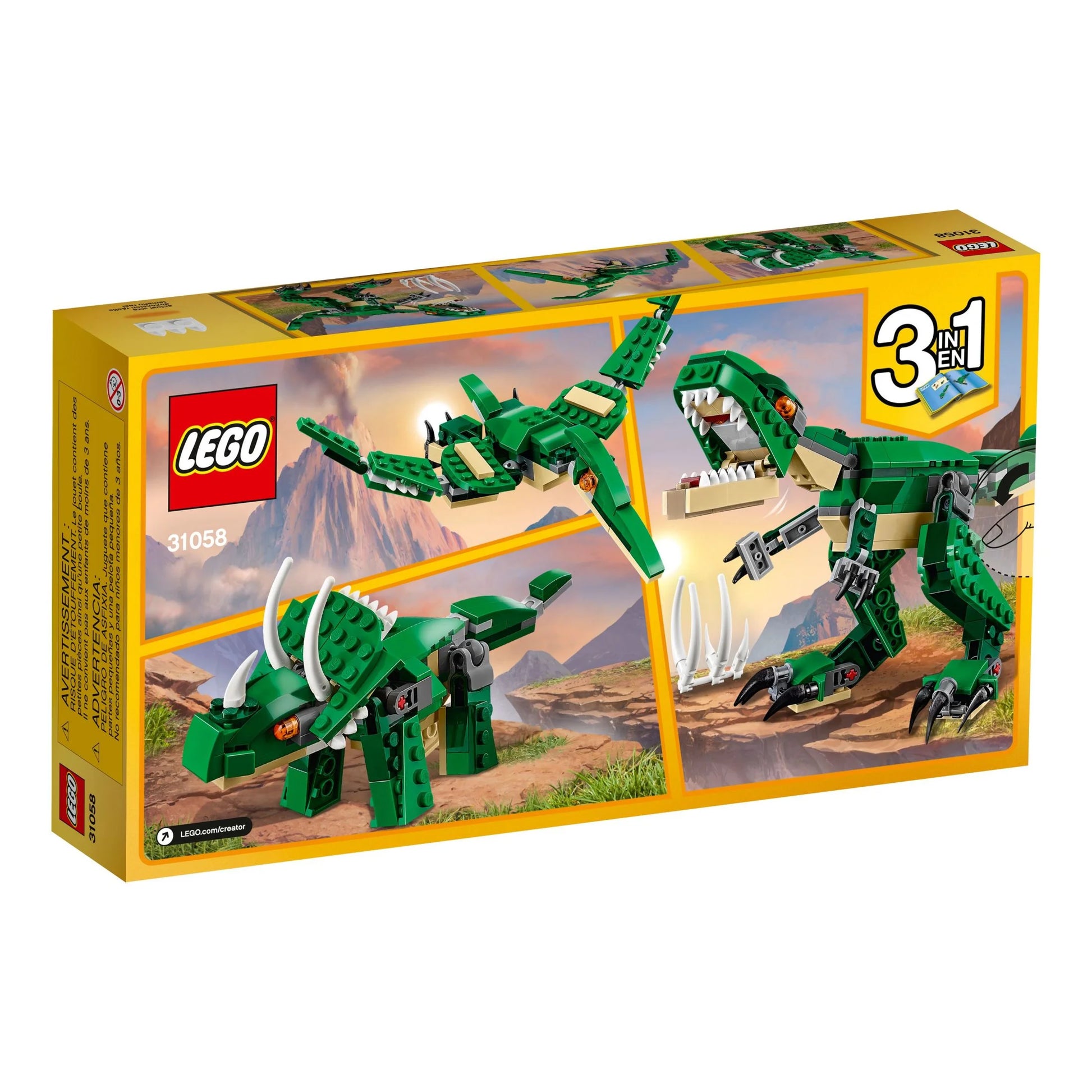 Creator Mighty Dinosaurs 31058 Build It Yourself Dinosaur Set, Create a Pterodactyl, Triceratops and T Rex Toy (174 Pieces)