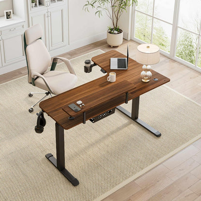 Standing Desk Electric Adjustable Height (61"X43") Computer Desk with Keyboard Tray, Sit Stand Desk L Shaped Desk for Work/Home Office,Dual Motor,Memory Presets,2 Usb/Rgb,Walnut/Left