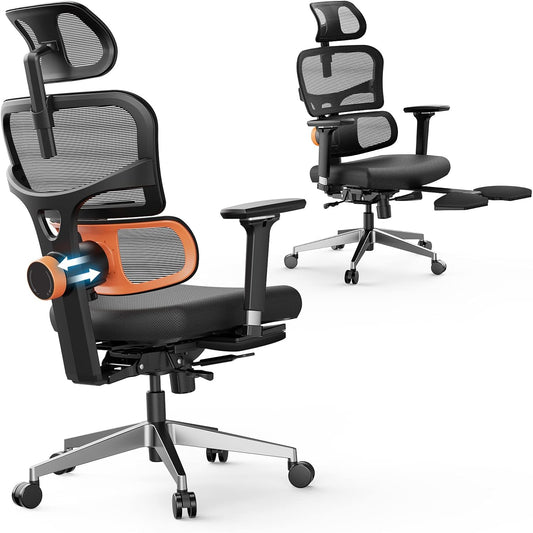 Ergonomic Mesh Office Chair with Adaptive Lumbar Support | High Back Computer Desk Chair with Footrest | Adjustable Arms Headrest Backrest | Tilt Function 4D Armrest Recliner for Home Office…