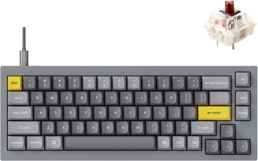 Q2 Wired Custom Mechanical Keyboard, QMK/VIA Programmable Macro, Full Aluminum, Hot-Swappable Gateron G Pro Brown Switch, 65% Layout Double Gasket Compatible with Mac and Windows - Grey