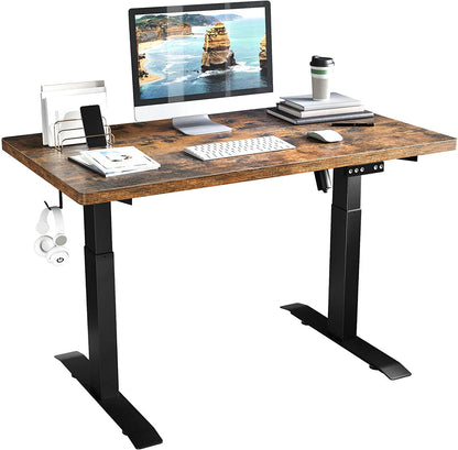 Dual Motor Standing Desk Height Adjustable Desk, 55 X 24 Inches Stand up Desk, Home Office Desk Sit Stand Desk with Splice Board, Black Frame/Rust Brown Top