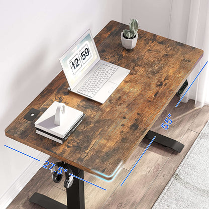 Dual Motor Standing Desk Height Adjustable Desk, 55 X 24 Inches Stand up Desk, Home Office Desk Sit Stand Desk with Splice Board, Black Frame/Rust Brown Top