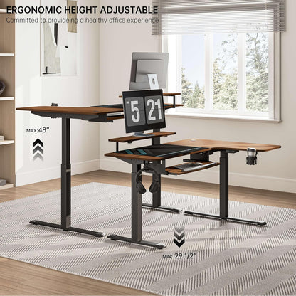 Standing Desk Electric Adjustable Height (61"X43") Computer Desk with Keyboard Tray, Sit Stand Desk L Shaped Desk for Work/Home Office,Dual Motor,Memory Presets,2 Usb/Rgb,Walnut/Left