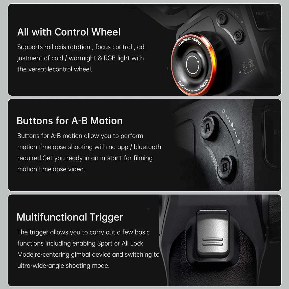 M6 Kit 3- Smartphone Gimbal Stabilizer -Shake Phone Vlog Gimbal Rotatable OLED Large Screen with AI Vision Sensor & Fill Light Module Tripod Storage Case 400G Payload Rep