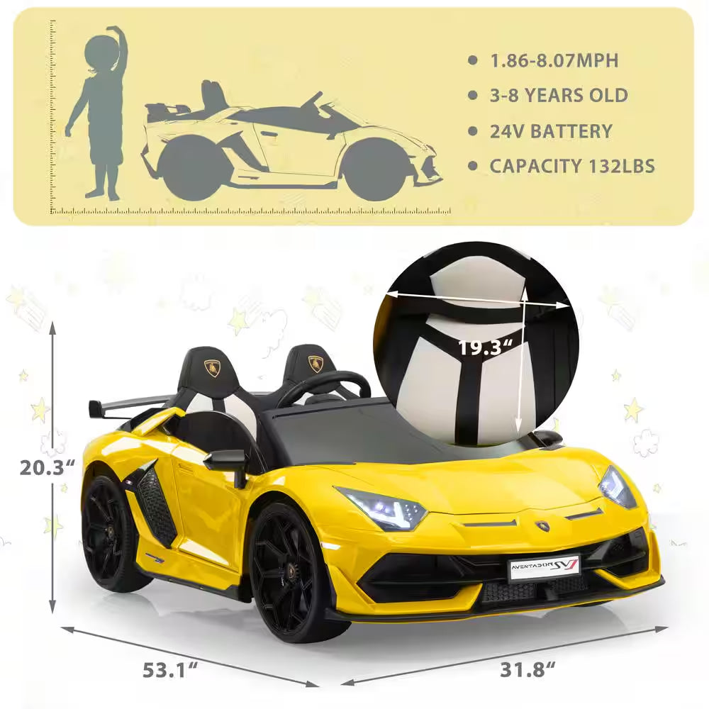 24-Volt Licensed Lamborghini 2 Seater Kids Ride on Car with Remote Control Electric Kids Drift Sport Car in Yellow