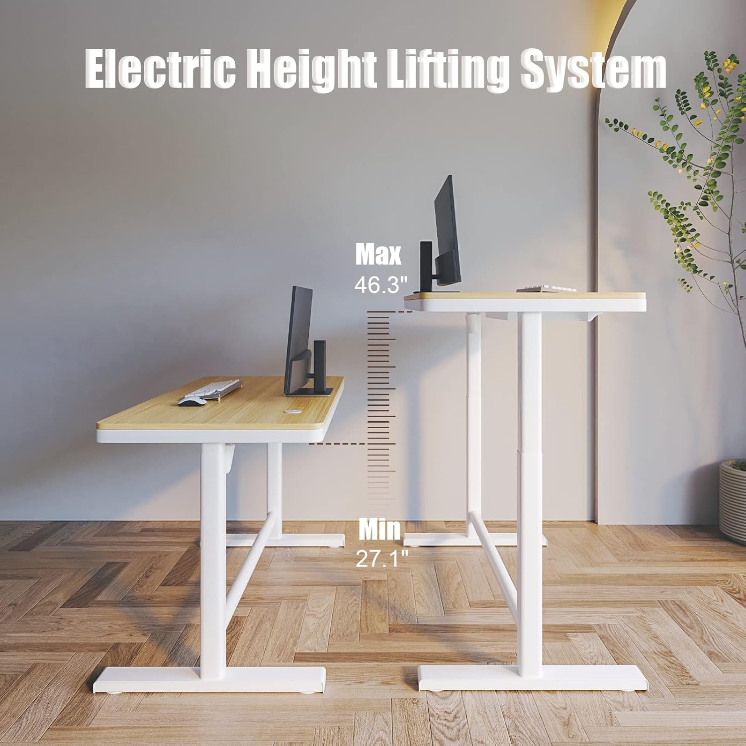 Electric Standing Desk with Drawers, Height Adjustable Sit Stand Desk with Drawer, Home Office Desk Storage & USB Ports, 45 X 23 Inch Maple Desktop/White Frame