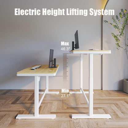 Electric Standing Desk with Drawers, Height Adjustable Sit Stand Desk with Drawer, Home Office Desk Storage & USB Ports, 45 X 23 Inch Maple Desktop/White Frame