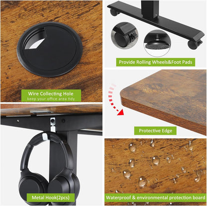 55 X 24 Inch Standing Desk Electric Adjustable Height with Charging Station, Stand up Desk with Oversized Mouse Pad, Ergonomic Curved Workstation, 4 Caster, 4 Preset Heights Easy to Set（Brown